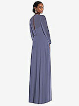 Rear View Thumbnail - French Blue Strapless Chiffon Maxi Dress with Puff Sleeve Blouson Overlay 