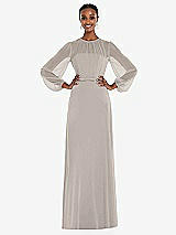 Alt View 1 Thumbnail - Taupe Strapless Chiffon Maxi Dress with Puff Sleeve Blouson Overlay 