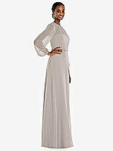 Side View Thumbnail - Taupe Strapless Chiffon Maxi Dress with Puff Sleeve Blouson Overlay 