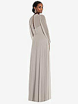 Rear View Thumbnail - Taupe Strapless Chiffon Maxi Dress with Puff Sleeve Blouson Overlay 