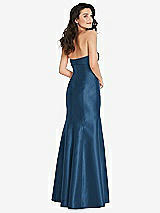 Rear View Thumbnail - Dusk Blue Bow Cuff Strapless Princess Waist Trumpet Gown