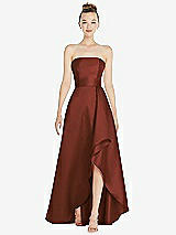 Alt View 1 Thumbnail - Auburn Moon Strapless Satin Gown with Draped Front Slit and Pockets