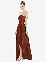 Alt View 2 Thumbnail - Auburn Moon Strapless Satin Gown with Draped Front Slit and Pockets