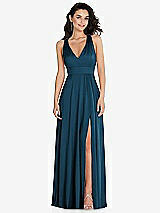 Front View Thumbnail - Atlantic Blue Shirred Shoulder Criss Cross Back Maxi Dress with Front Slit