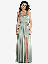 Front View Thumbnail - Willow Green Shirred Shoulder Criss Cross Back Maxi Dress with Front Slit