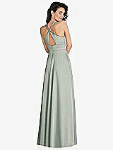 Rear View Thumbnail - Willow Green Shirred Shoulder Criss Cross Back Maxi Dress with Front Slit