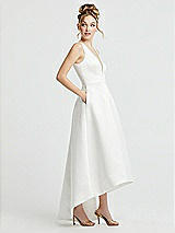 Alt View 2 Thumbnail - Off White Deep V-Neck High Low Satin Wedding Dress with Pockets
