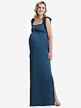 Front View Thumbnail - Dusk Blue Flat Tie-Shoulder Empire Waist Maternity Dress