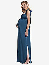 Side View Thumbnail - Dusk Blue Flat Tie-Shoulder Empire Waist Maternity Dress