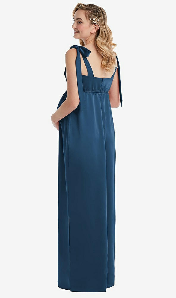 Back View - Dusk Blue Flat Tie-Shoulder Empire Waist Maternity Dress