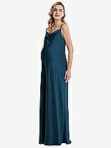 Side View Thumbnail - Atlantic Blue Cowl-Neck Tie-Strap Maternity Slip Dress