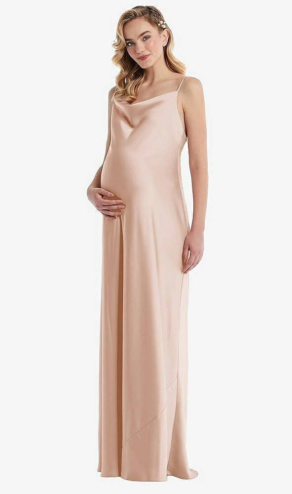 Front View - Cameo Cowl-Neck Tie-Strap Maternity Slip Dress