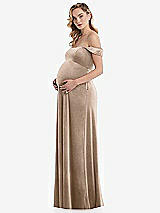 Side View Thumbnail - Topaz Off-the-Shoulder Flounce Sleeve Velvet Maternity Dress