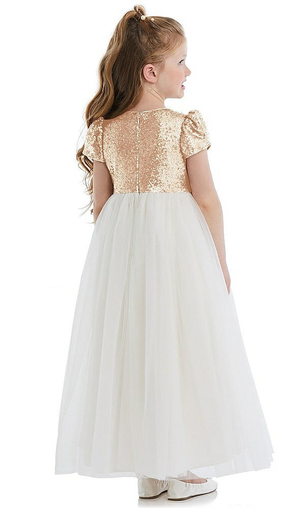Back View - Rose Gold Puff Sleeve Sequin and Tulle Flower Girl Dress