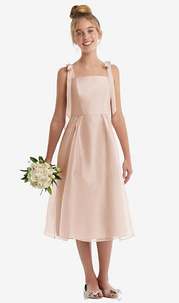Front View - Cameo Tie Shoulder Pleated Full Skirt Junior Bridesmaid Dress