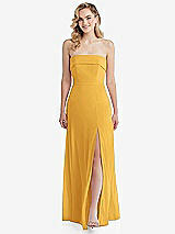Front View Thumbnail - NYC Yellow Cuffed Strapless Maxi Dress with Front Slit