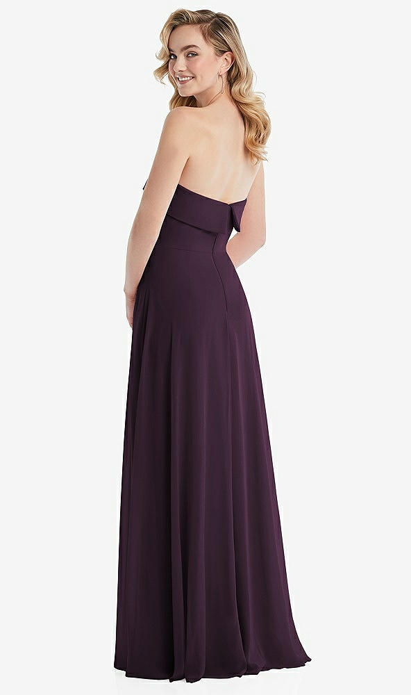 Back View - Aubergine Cuffed Strapless Maxi Dress with Front Slit