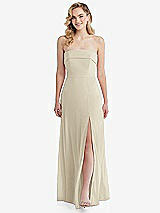 Front View Thumbnail - Champagne Cuffed Strapless Maxi Dress with Front Slit