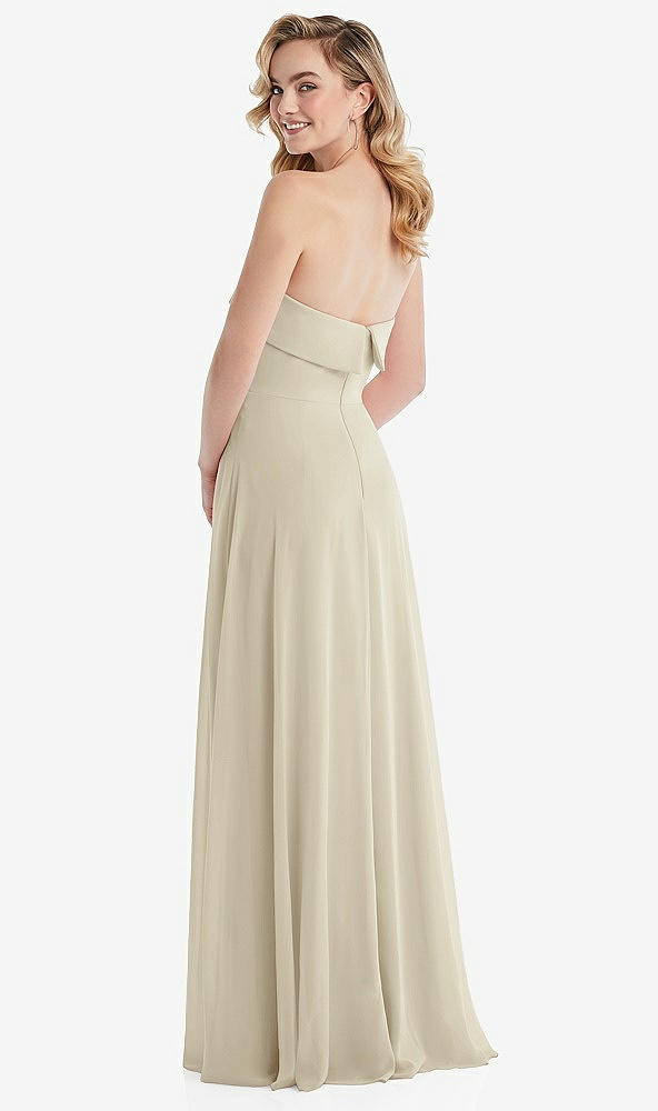 Back View - Champagne Cuffed Strapless Maxi Dress with Front Slit