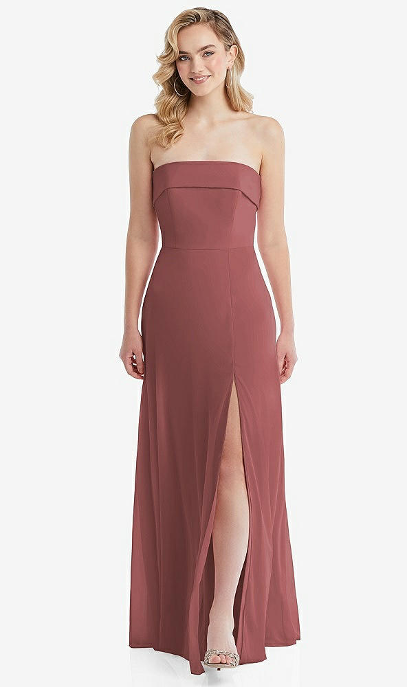 Front View - English Rose Cuffed Strapless Maxi Dress with Front Slit