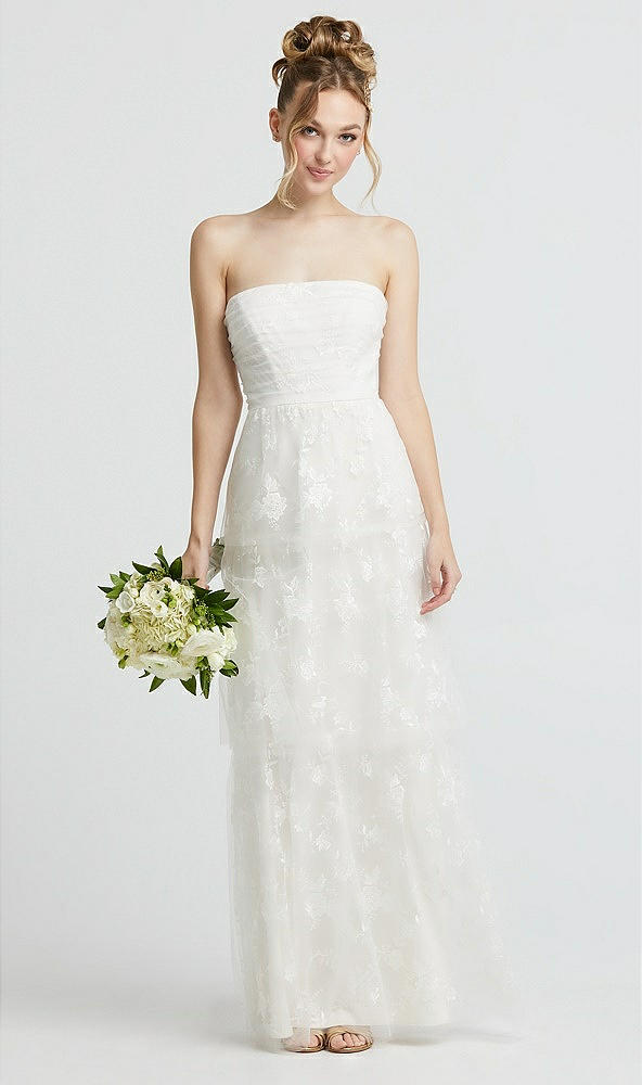 Front View - Off White Strapless Ruched Bodice Tiered Lace Wedding Dress