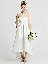 Front View Thumbnail - Off White Sweetheart Strapless High Low Satin Wedding Dress with Pockets