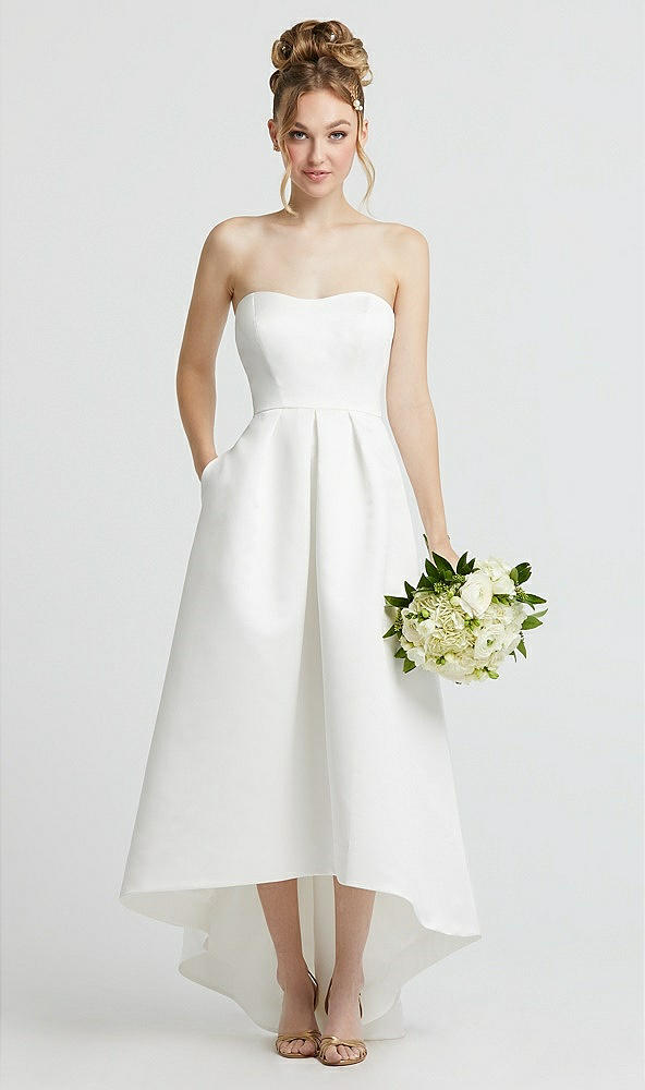 Front View - Off White Sweetheart Strapless High Low Satin Wedding Dress with Pockets