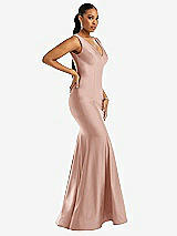 Side View Thumbnail - Toasted Sugar Shirred Shoulder Stretch Satin Mermaid Dress with Slight Train