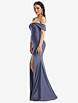 Alt View 2 Thumbnail - French Blue Off-the-Shoulder Corset Stretch Satin Mermaid Dress with Slight Train