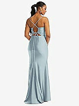Rear View Thumbnail - Mist Cowl-Neck Open Tie-Back Stretch Satin Mermaid Dress with Slight Train