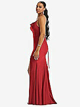 Side View Thumbnail - Poppy Red Cowl-Neck Open Tie-Back Stretch Satin Mermaid Dress with Slight Train