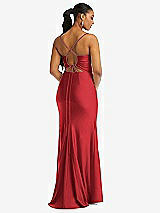Rear View Thumbnail - Poppy Red Cowl-Neck Open Tie-Back Stretch Satin Mermaid Dress with Slight Train
