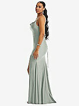 Side View Thumbnail - Willow Green Cowl-Neck Open Tie-Back Stretch Satin Mermaid Dress with Slight Train