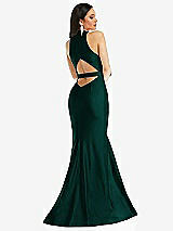 Rear View Thumbnail - Evergreen Plunge Neckline Cutout Low Back Stretch Satin Mermaid Dress