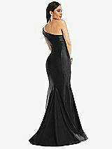 Alt View 3 Thumbnail - Black One-Shoulder Bias-Cuff Stretch Satin Mermaid Dress with Slight Train