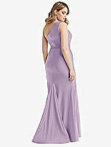 Rear View Thumbnail - Pale Purple One-Shoulder Bustier Stretch Satin Mermaid Dress with Cascade Ruffle