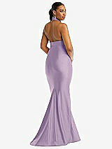 Rear View Thumbnail - Pale Purple Criss Cross Halter Open-Back Stretch Satin Mermaid Dress