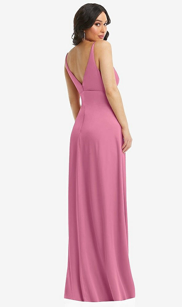 Back View - Orchid Pink Skinny Strap Plunge Neckline Maxi Dress with Bow Detail