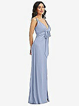 Side View Thumbnail - Sky Blue Skinny Strap Plunge Neckline Maxi Dress with Bow Detail