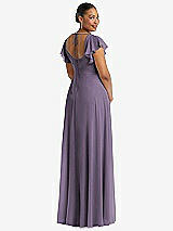 Rear View Thumbnail - Lavender Flutter Sleeve Scoop Open-Back Chiffon Maxi Dress