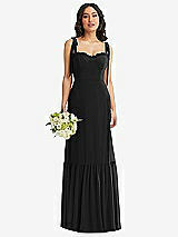 Front View Thumbnail - Black Tie-Shoulder Bustier Bodice Ruffle-Hem Maxi Dress