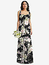 Front View Thumbnail - Noir Garden Tie-Shoulder Bustier Bodice Ruffle-Hem Maxi Dress