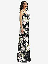Side View Thumbnail - Noir Garden Tie-Shoulder Bustier Bodice Ruffle-Hem Maxi Dress