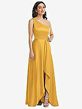 Front View Thumbnail - NYC Yellow One-Shoulder High Low Maxi Dress with Pockets