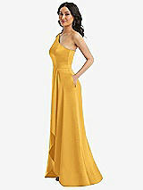 Side View Thumbnail - NYC Yellow One-Shoulder High Low Maxi Dress with Pockets