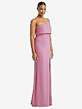 Side View Thumbnail - Powder Pink Strapless Overlay Bodice Crepe Maxi Dress with Front Slit
