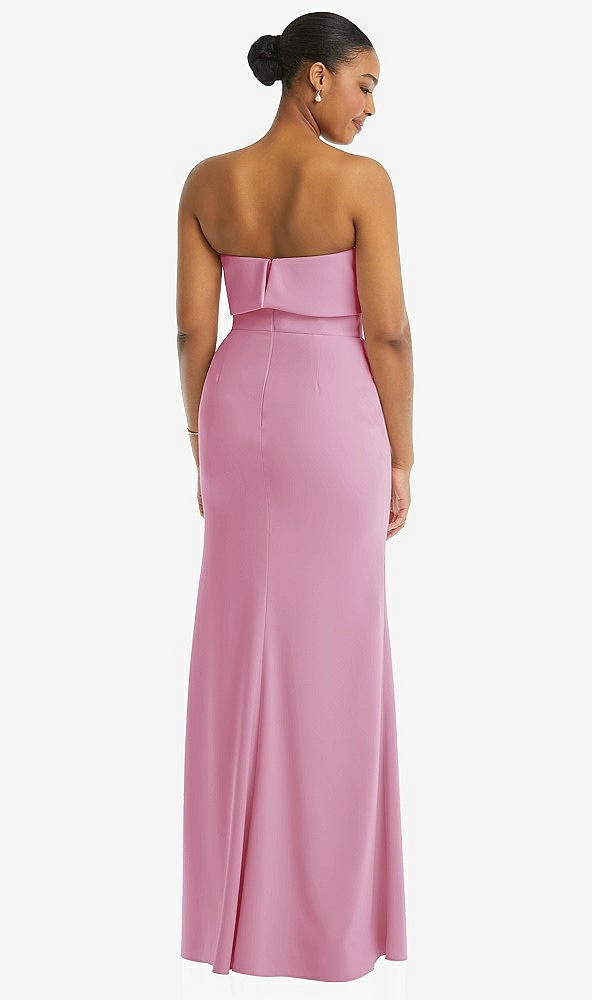 Back View - Powder Pink Strapless Overlay Bodice Crepe Maxi Dress with Front Slit