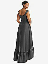 Rear View Thumbnail - Pewter Cap Sleeve Deep Ruffle Hem Satin High Low Dress with Pockets