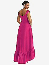Rear View Thumbnail - Think Pink Cap Sleeve Deep Ruffle Hem Satin High Low Dress with Pockets