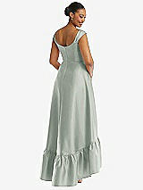 Rear View Thumbnail - Willow Green Cap Sleeve Deep Ruffle Hem Satin High Low Dress with Pockets